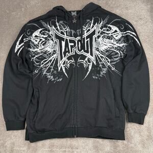 Tapout Hoodie Size XXL Black Graphic Full Zip Y2K Grunge Emo MMA Streetwear Edgy